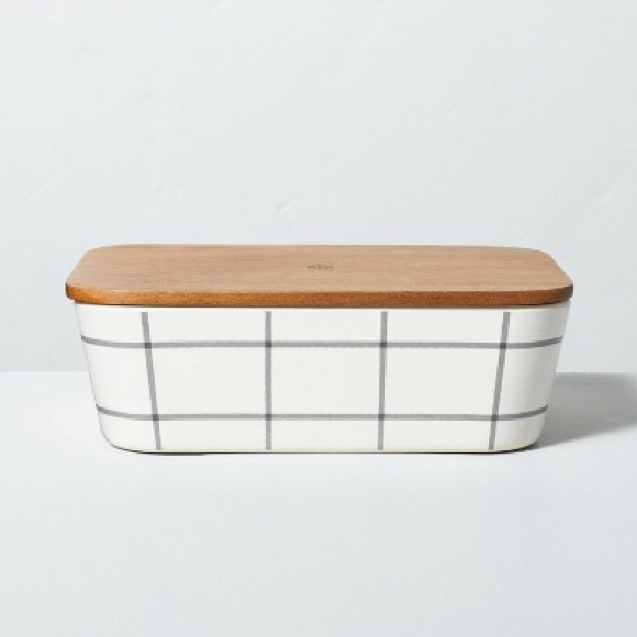 Hearth & Hand Other - NEW Hearth & Hand Grid Pattern Bamboo Melamine Bento Food Storage Box w/Wood Lid
